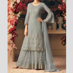 Grey Embroidered Palazzo Suit Party Wear